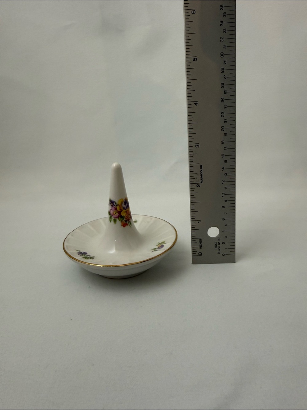 GDR 1877 VTG Porcelain Floral Ring Holder Lippelsdorf East Germany Blue Crown